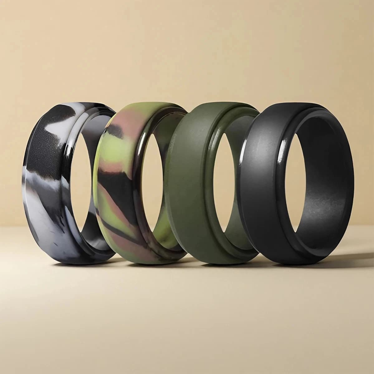 Set of 4 Fedi Nuziali in Rubber for Men, 8mm Breathable hypoallergenics, Multicolor Silicone rings for Him, for Sport and Fitness