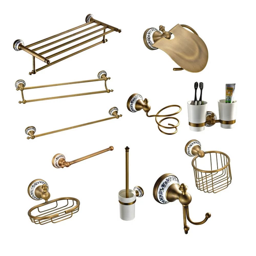Set di accessori per il bagno a parete con base in ceramica in ottone antico, portasciugamani per accessori da bagno azh134