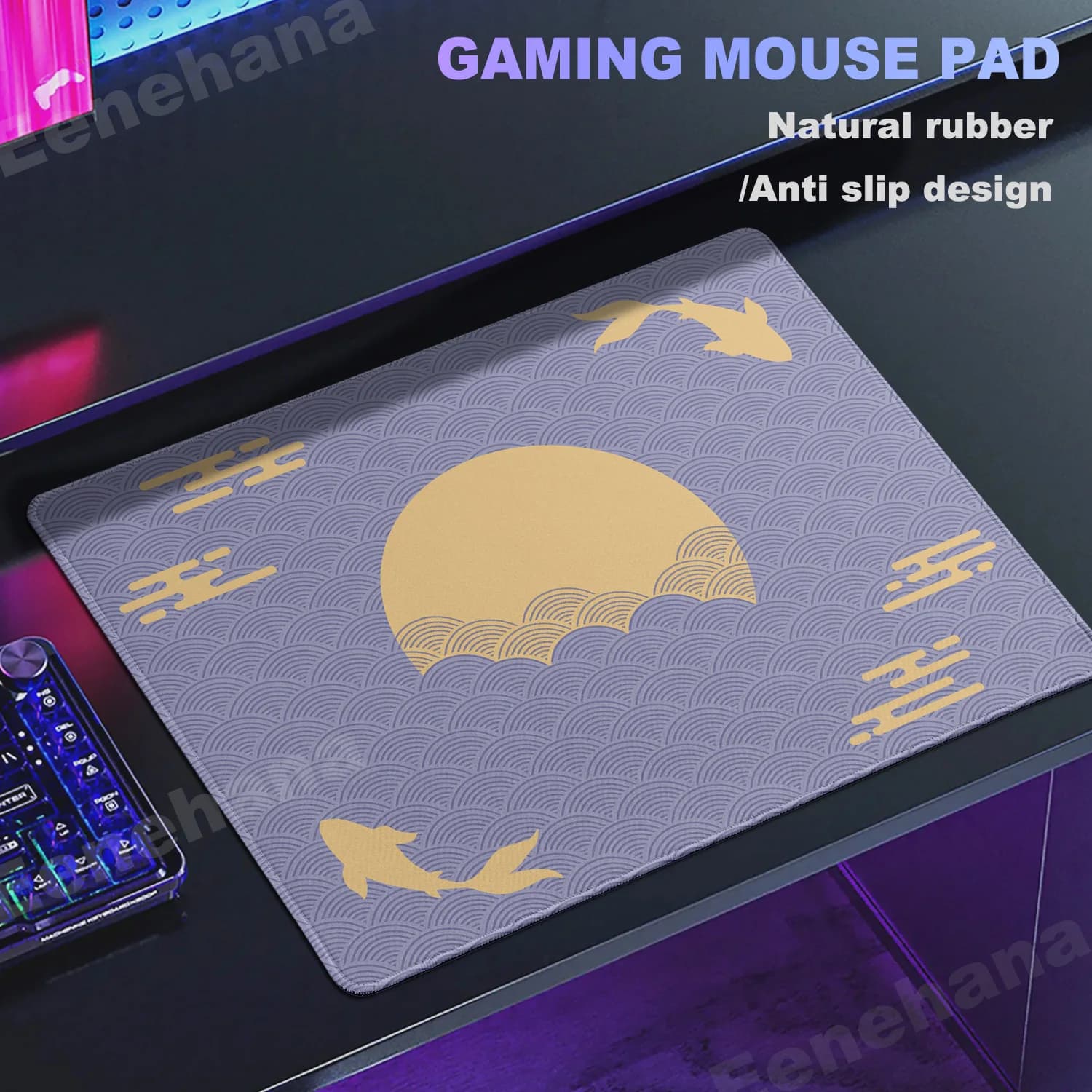 Viola E oro Koi Fish Mouse Pad estetico Sun Cloud Deskpad piccolo Gaming Deskmat Rubber Office PC Mousepad E-Sports Mousemat