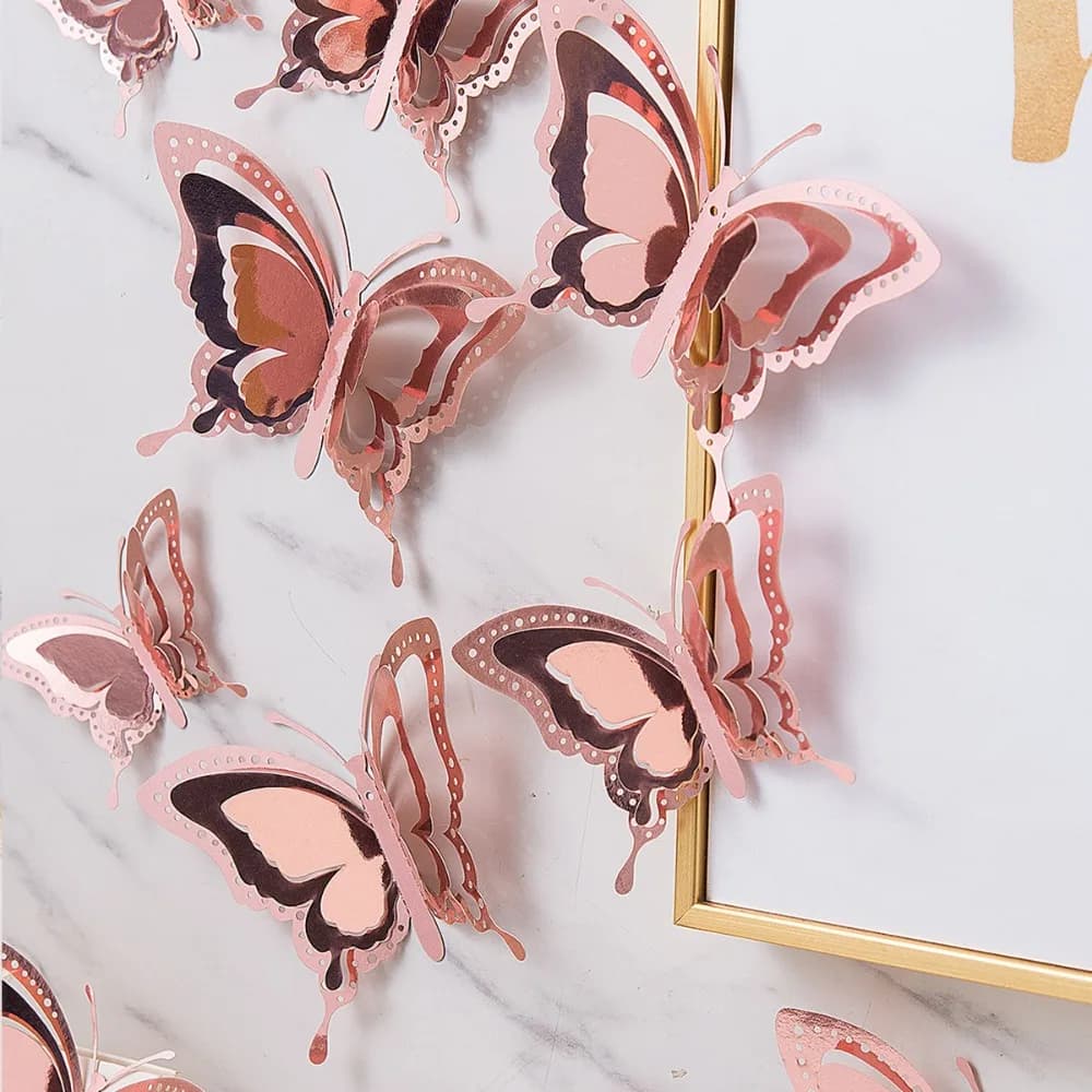 12pcs New 3D Butterfly Wall Stickers Self Adhesive Hollow Butterfly Butterfly Wallpaper DIY Decal Festival Decoration