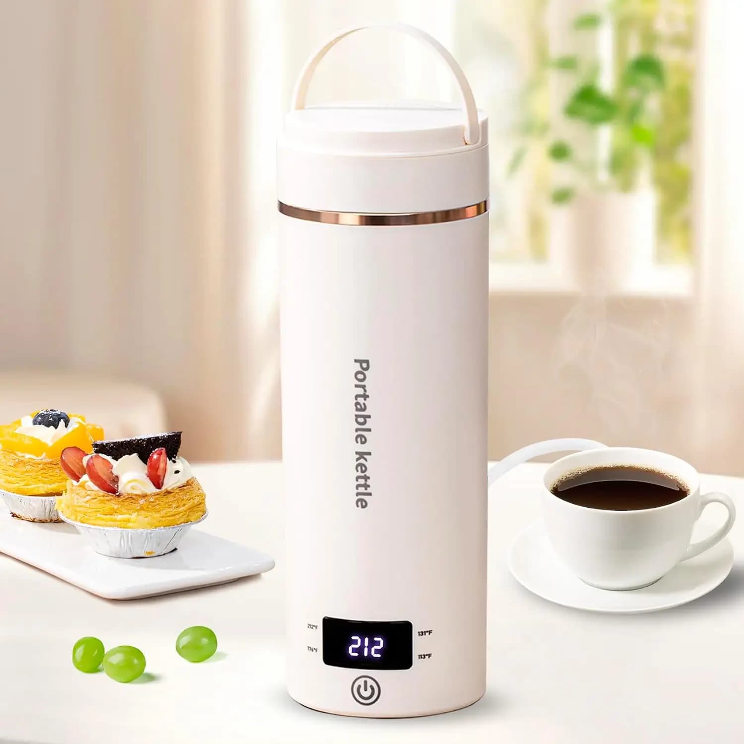Portable Travel Electric Kettle, 400ml Mini Hot Water Boiler with 4 Temp Settings, 304 Stainless Steel, Auto Shut-Off & Boil Dry Protection