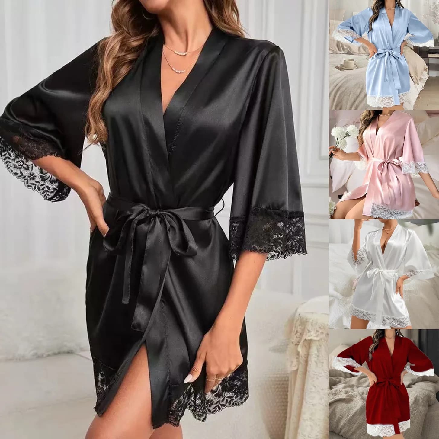 European and American bride bathrobes lace-up home casual nightgowns