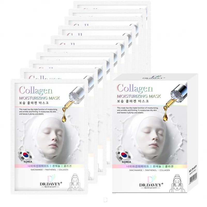 Maschera Viso Idratante al Collagene DR.DAVEY, Cura del Viso, Idratazione e Morbidezza della Pelle, Facile Assorbimento, Portatile, 10 Compresse/Scatola