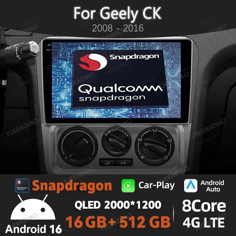 Autoradio Android 16 per Geely CK 2008-2016 GPS NAVI Qualcomm BT 4G WIFI Multimedia Stereo Video Player 2DIN QLED