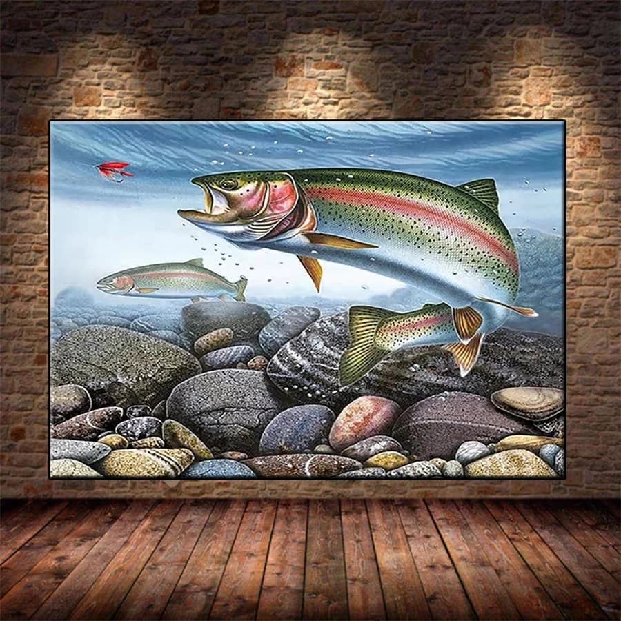 5D DIY Diamond Embroidery Full Kits Outdoor Roadside Stream Salmon Diamond Painting Cross Stitch Adult Decor Home