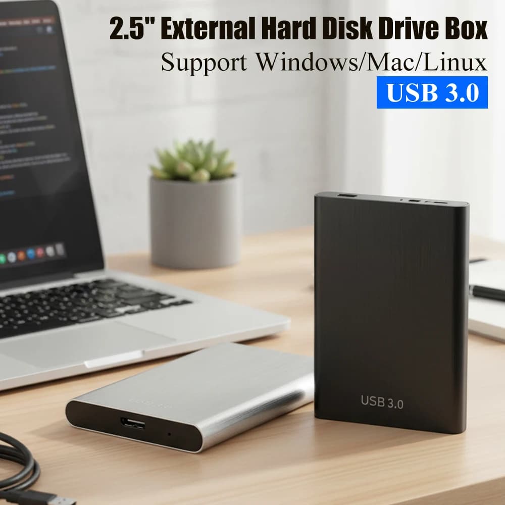 Custodia per disco rigido mobile USB 3.0 da 2,5 pollici, box esterno portatile per HDD/SSD da 1 TB