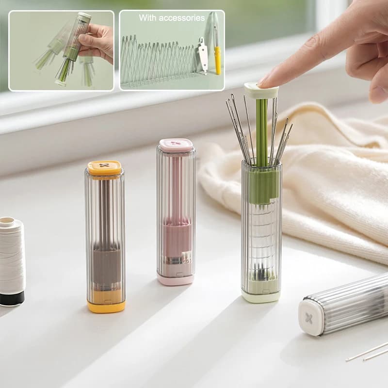 Magnetic Pressing Needle Box Plastic Multi-Functional Sewing Storage Tube Portable Sewing Tool Home Sewing Set Space-Saving