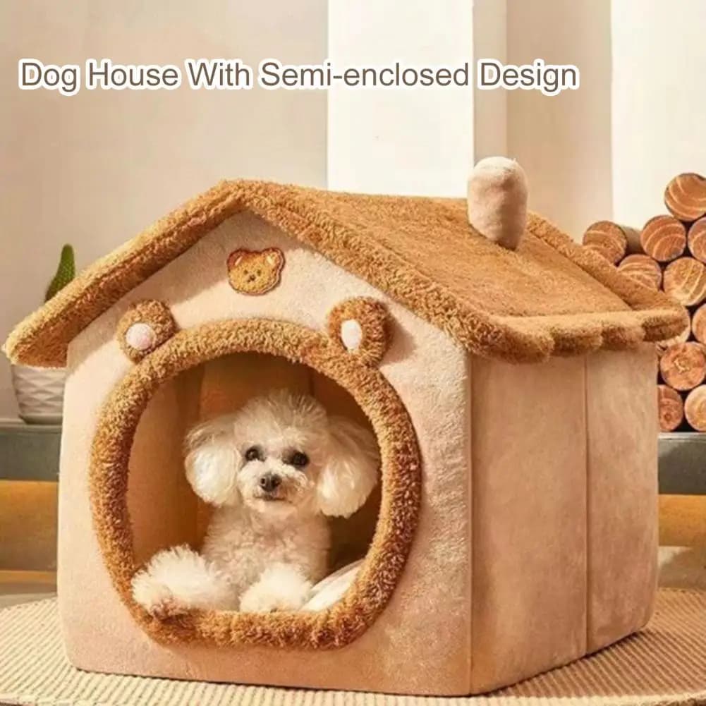Letto per animali domestici con cuscino rimovibile Cuscino Orso cartone animato Chiuso Gatto Casa per cani Gattino Cucciolo Caldo peluche Nido per dormire Forniture per animali domestici