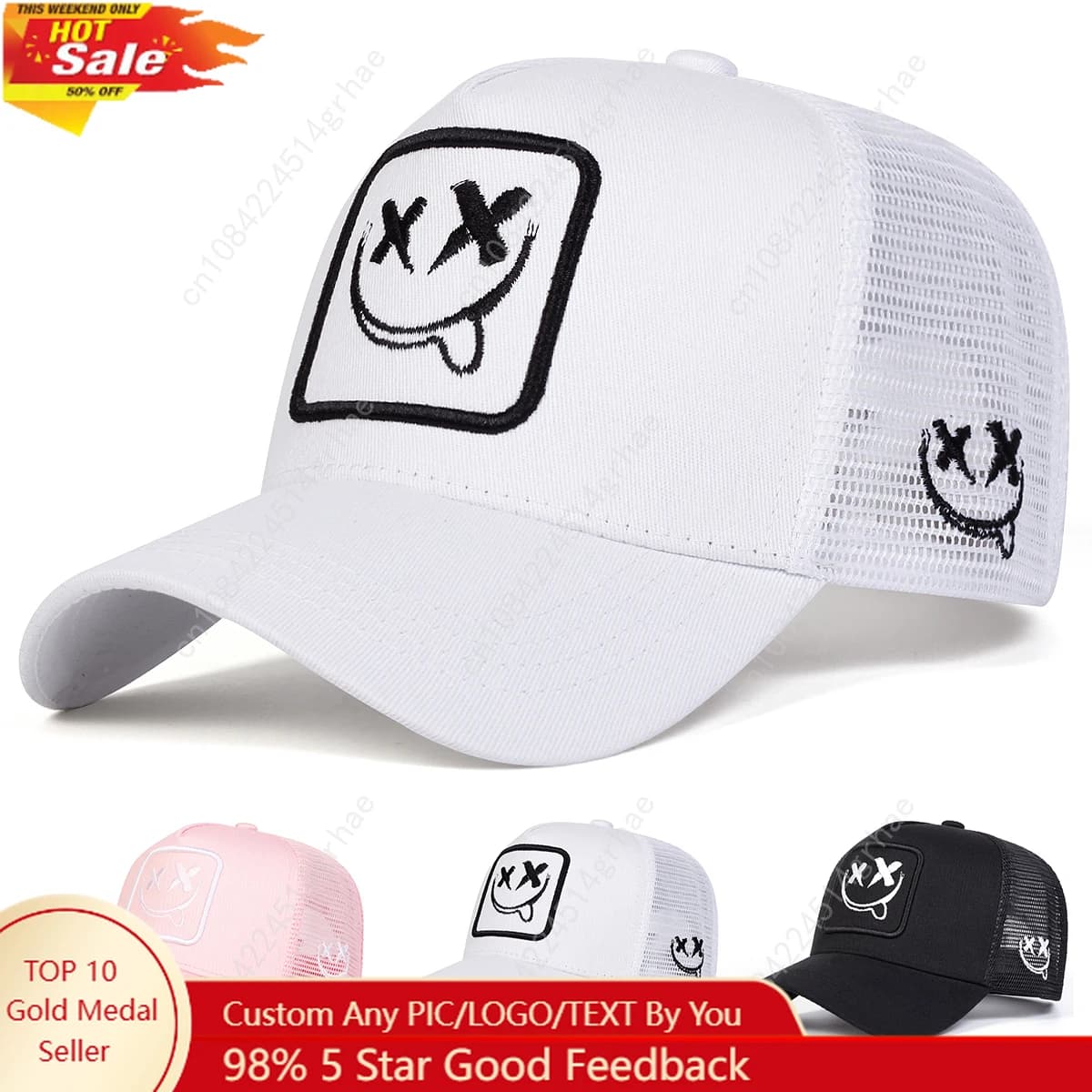Berretti da baseball con ricamo viso sorridente XX unisex Cappelli casual regolabili per esterni primaverili ed estivi Cappello hip-hop Cappello per protezione solare