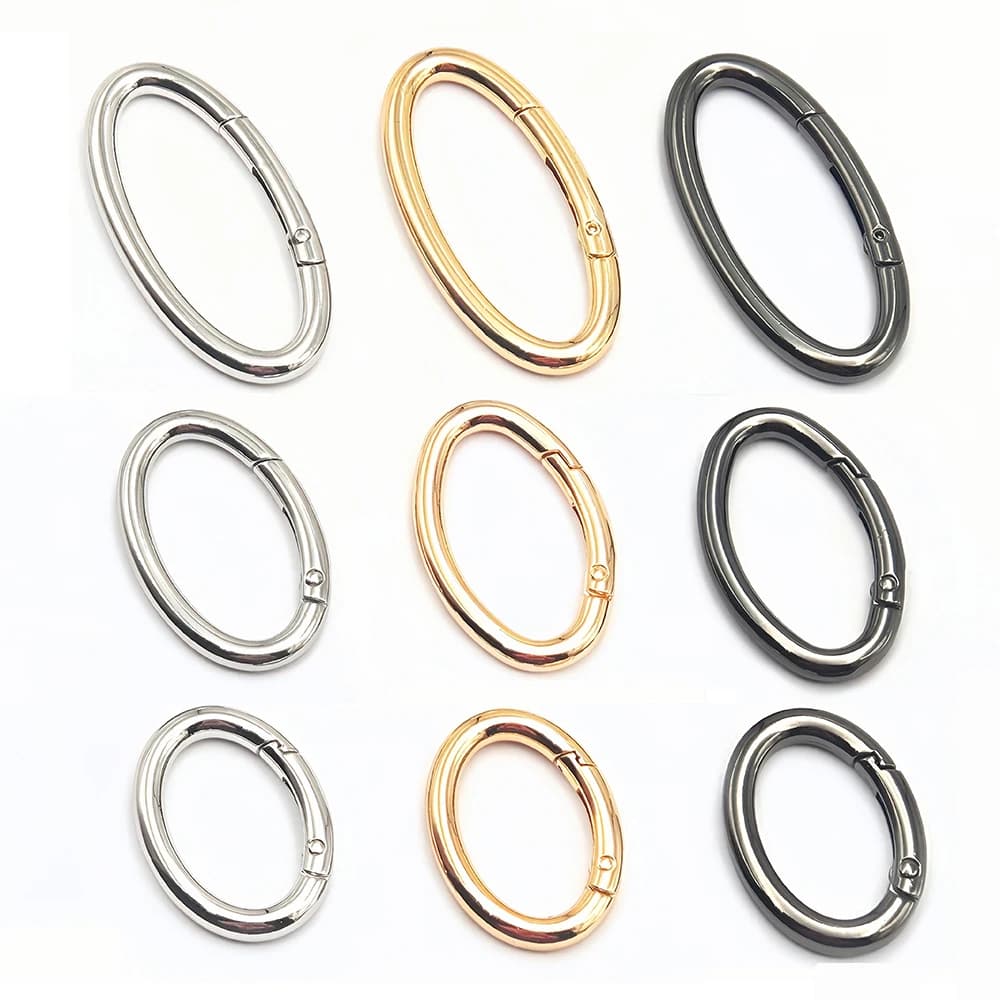 Porta a molla in metallo Anello ovale Moschettone Trigger Catenacci Clip O-Ring Fibbia per cinturino da cintura artigianale in pelle Borse Portachiavi Ganci