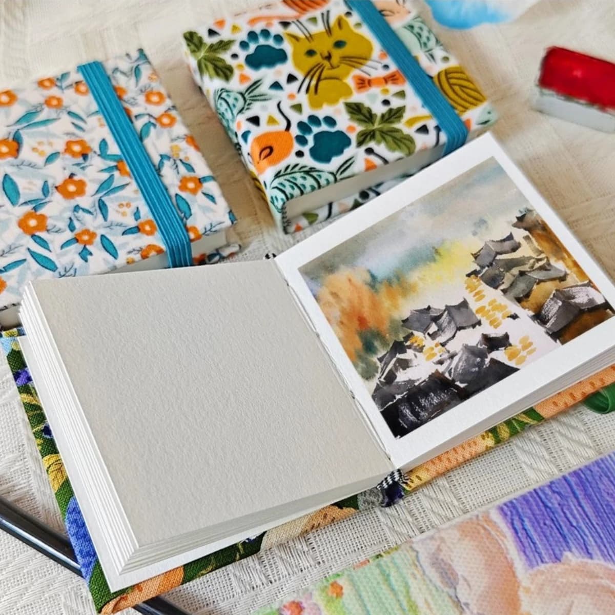 Mini libro per acquerelli in tessuto Quaderno per schizzi artistico pesante Quaderno portatile Quaderno per schizzi per esterni in carta per acquerello in pasta di legno di cotone