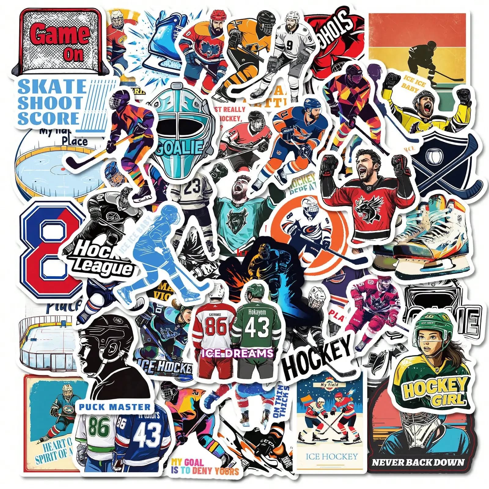 50 adesivi graffiti per hockey su ghiaccio, ideali per fai da te, manuali, bagagli, caschi, desktop, tazze, quaderni e altro ancora
