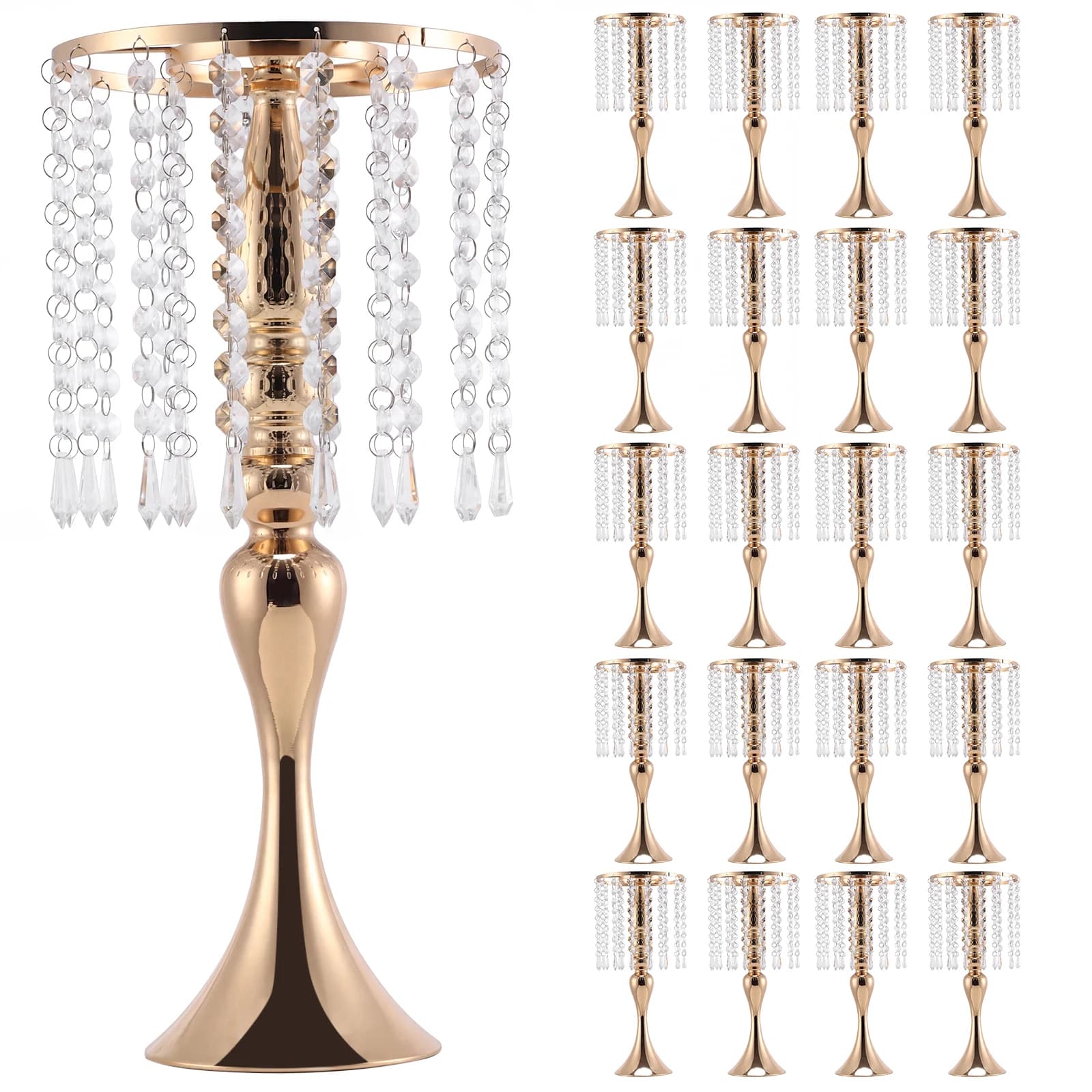 Supporto Alto in Cristallo per Fiori, Vasi Floreali Riutilizzabili, Supporto per Fiori a Candelabro, Portacandele in Metallo per Composizioni Floreali da Tavolo