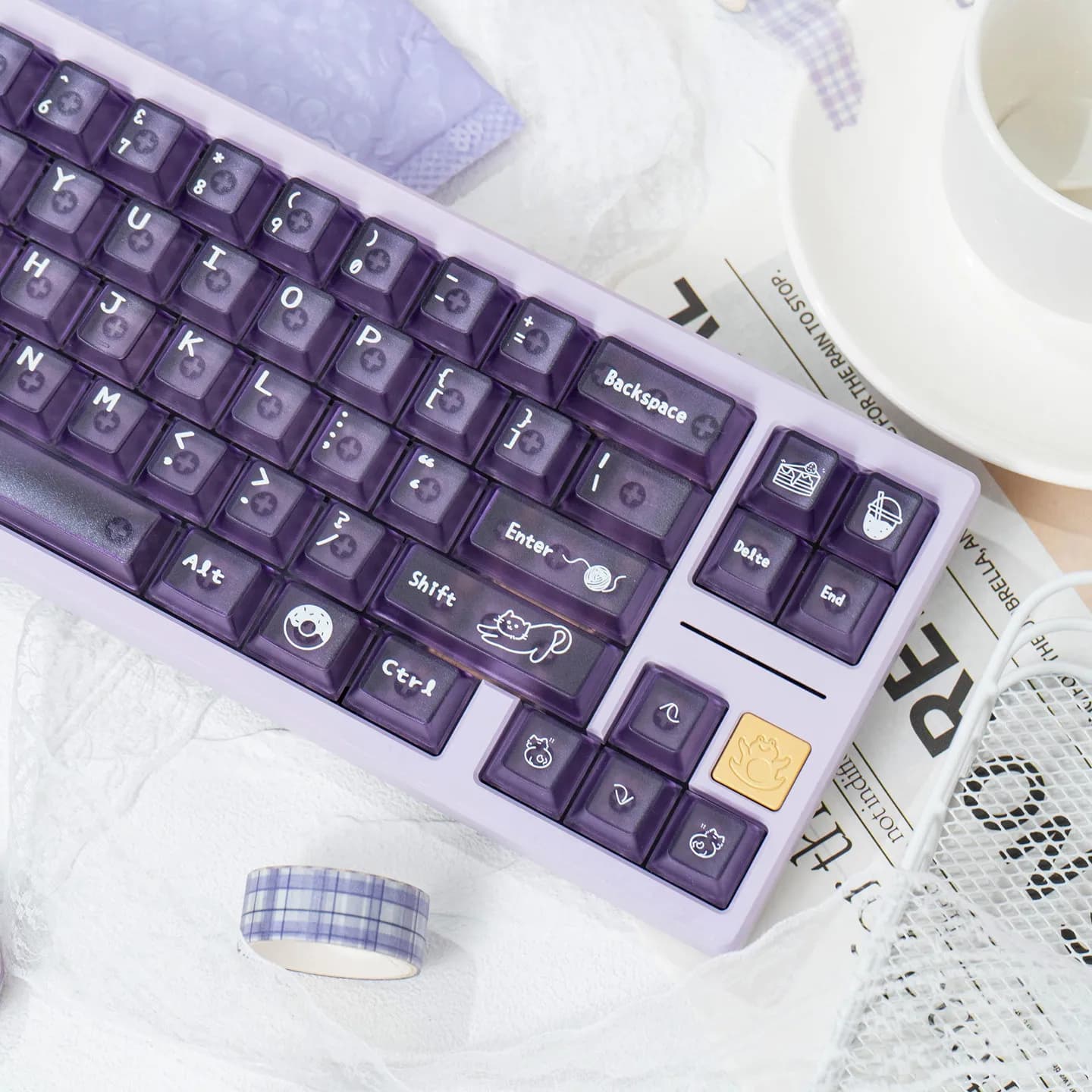 Keycaps URE Meow Dessert 136 tasti Cherry Profile Keycaps trasparenti in PC Keycaps viola trasparenti come il cristallo per tastiera meccanica MX