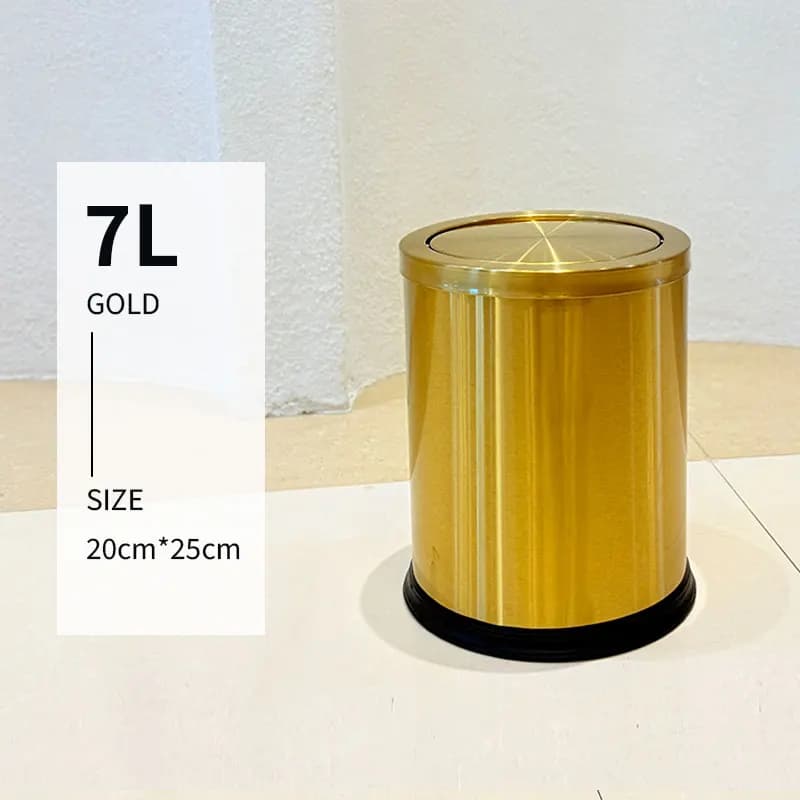 Bidone della spazzatura dorato di lusso leggero da 7 litri con coperchio a battente, bidone della spazzatura dorato per bagno, soggiorno, ufficio, camera da letto, hotel