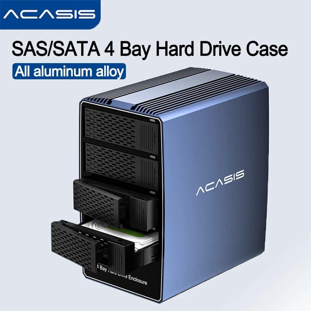 Custodia per disco rigido SAS/SATA ACASIS a 4 alloggiamenti Custodia per HDD SAS esterna da 2,5/3,5 pollici con cavo da USB-C a USB-A/C Custodia HDD SSD