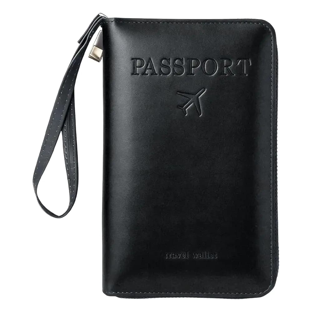 Portafoglio RFID per Passaporto Uomo Donna, Custodia Protettiva Antifurto Multifunzionale Essenziale per Viaggi (Nero)