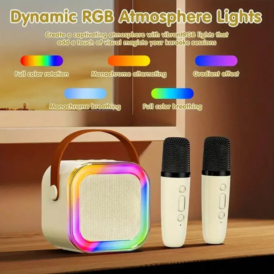 1 Set 2-Mic Mini Karaoke Machine, Portable Wireless Microphone Speaker With LED Lights , Suitable For Karaoke, Home Interaction, Audio Parties, Outdoor Use, Mini Portable KTV Singing, Multi-Functional External Speaker With Card Slot