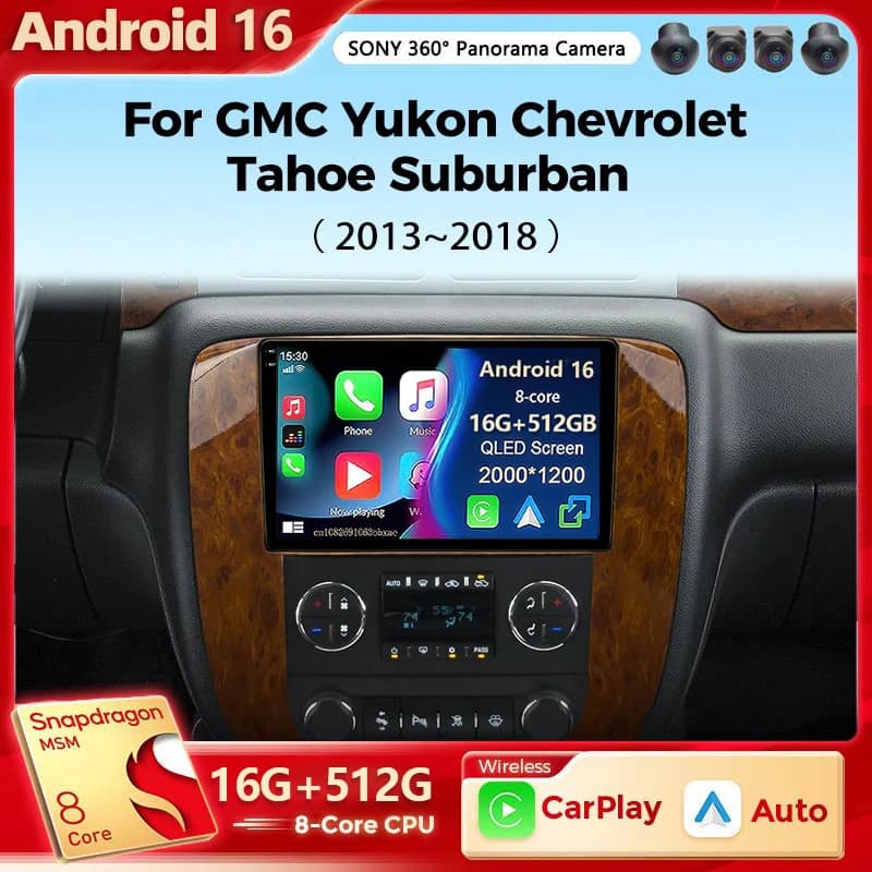 Android 15 Autoradio Per GMC Yukon Chevrolet Tahoe Suburban 2008-2012 Carplay Multimedia Video Player Navigazione Stereo Wifi + 4G