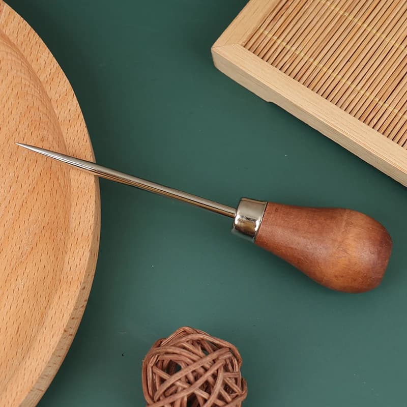 1PC Wooden Handle Awl Leather Punching Awl Sewing Stitching Tool For DIY Handmade Stitcher Needlework Shoes Bag Repair Tool