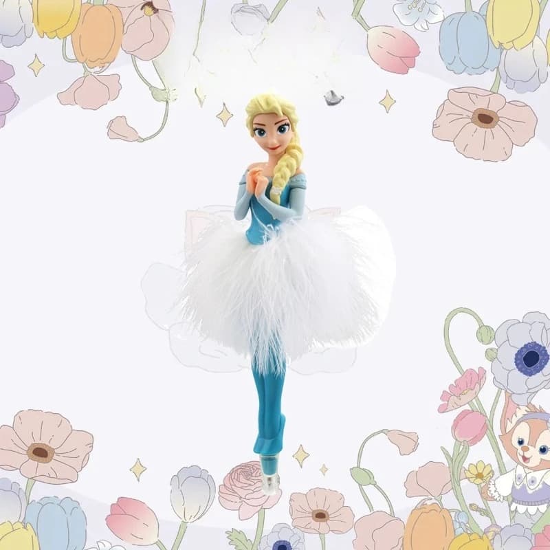 Frozen Elsa Feather Tutu Gel Pen 3D Princess Figurine Fluffy Feather Ballpoint Pen Kawaii Cute Stationery Gifts for Little Girls