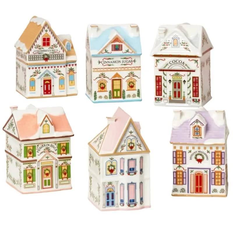 Set di 6 Miniature Decorative Natalizie AB33 - Casette per Spezie e Zucchero, Ornamenti da Tavolo per Cucina e Casa