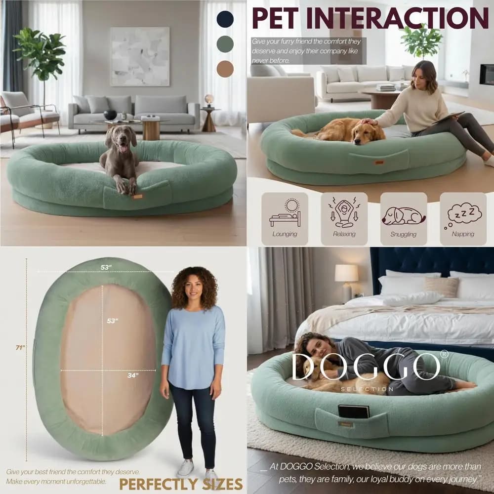 Letto per cani extra large e accogliente per adulti e animali domestici con tessuto morbido, schiuma premium e rivestimento lavabile - verde e beige