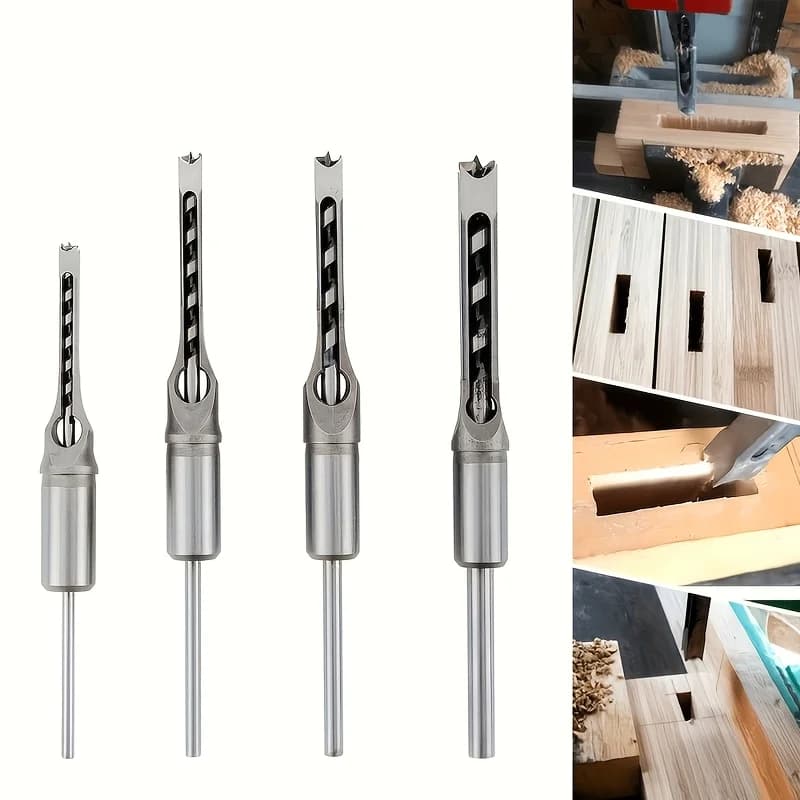 ‌4pc HSS Square Drill Bit Set - Woodworking Tools for Mortise, Tenon & Auger Holes - Precision Carpentry Kit‌