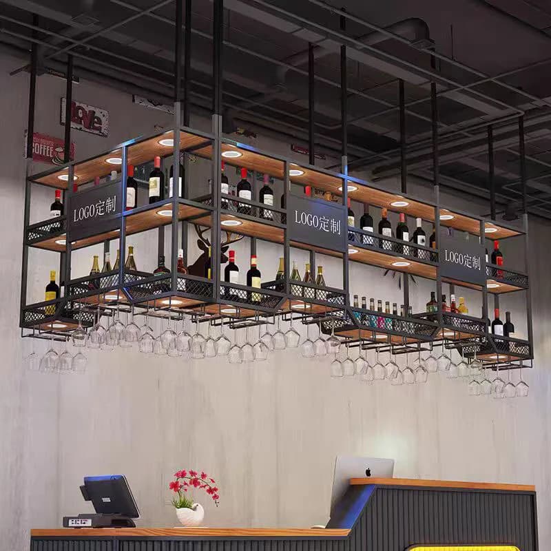 Wrought iron red wine glass holder Bar counter Wine rack Industrial wind hanging cabinet Shelf upside down hanging hanging