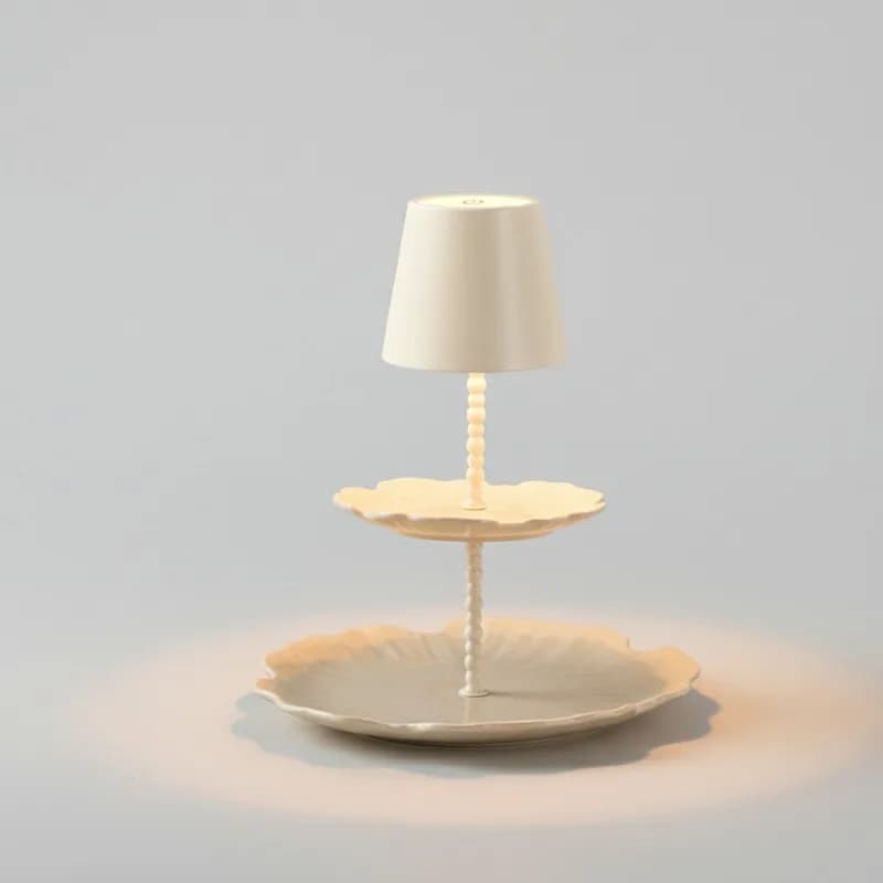 lat Panel Table Lamp Cream White Ceramic Enamel Coated Flower Panel Touch Dimming E14 Light Emitting Diode Modern Design Eco Bar