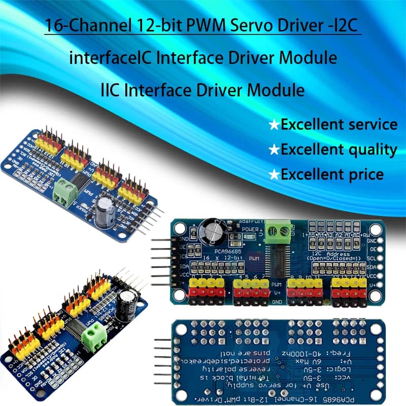 16-channel and 12-bit PWM servo drive - I2C PCA9685 interface for DIY-to-te Arduino Raspberry Pi NEW