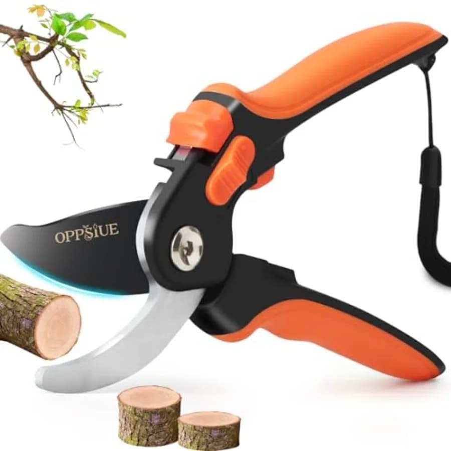 8" Pruning Shears for Gardening, Professional SK5 Steel Garden Scissors with Teflon Coating, Adjustable 25mm Cutting Range, Saf