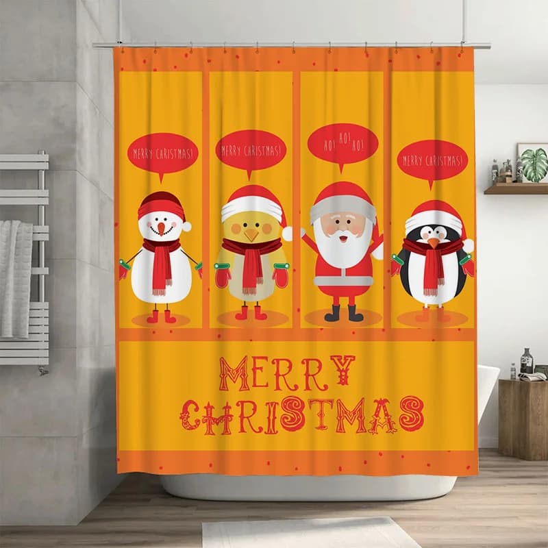 TU Tenda da doccia natalizia Simpatico pinguino di Babbo Natale Decorazioni per il bagno festive Decorazioni natalizie per la casa Tessuto impermeabile