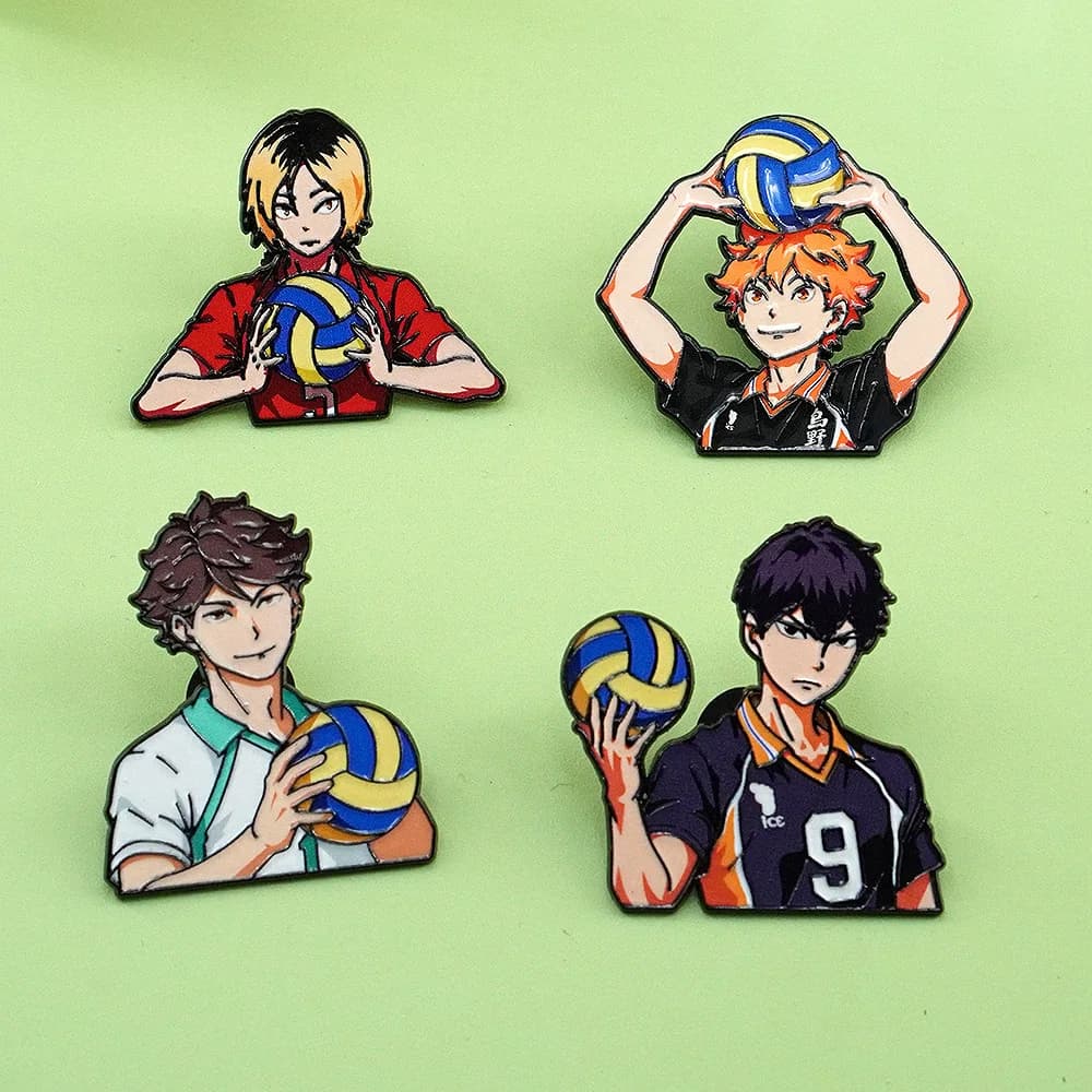4 Pezzi Spille in Smalto Anime Ragazzo Pallavolistico, Spilla da Donna a Cartone Animato, Distintivo da Uomo alla Moda per Borse, Cappelli, Gioielli, Regalo per Amici