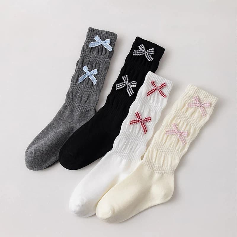 Child Long Socks For Girls Spring Autumn Cotton Bow Children Calf Socks Retro Solid Knee High Baby Kids Girl Elegant Sock 1-12Y