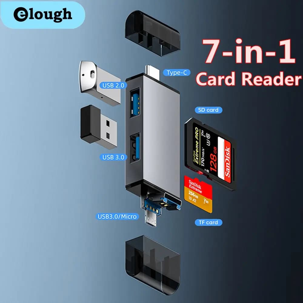 Elough USB 3.0 SD TF Card Reader USB C OTG Adapter USB Flash Drive USB3.0 2.0 Micro a Type C 7 in 1 Smart Memory Card Reader
