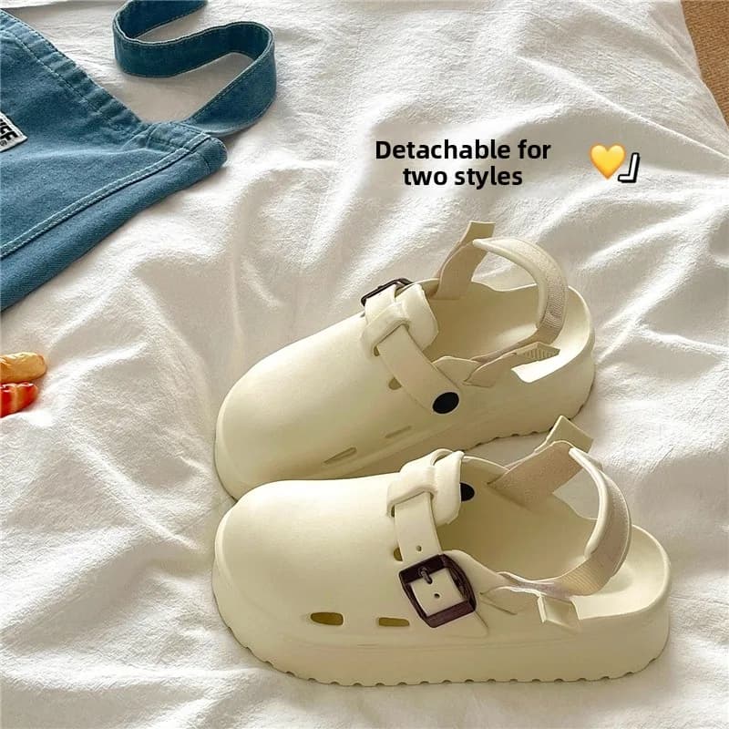 Detachable Two-Way Wearable Sandals Women's Summer Breathable Thick Bottom Anti-Slip Beach Slippers Kankel Hole Shoes