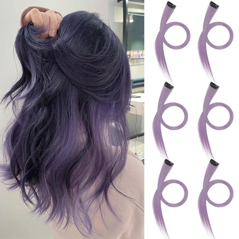 6 pezzi di capelli colorati 22 '' estensioni dei capelli colorati parrucchino dritto lungo sintetico per feste evidenzia clip nei capelli per ragazze donne