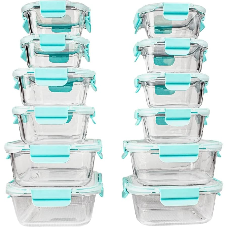 Contenitori per alimenti in vetro, contenitori per alimenti, per dispensa da cucina | Senza BPA | A prova di perdite | Prova di odore | Resistente alle macchie | 12 set | F F