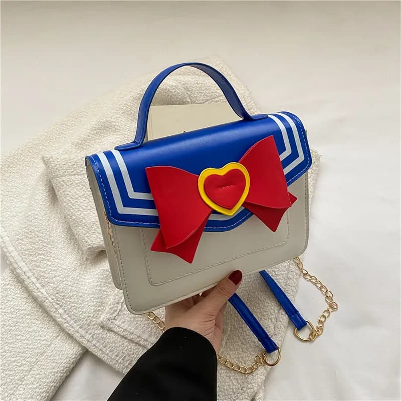 Borse a tracolla in pelle sintetica con fiocco chic Borsa tote a cuore piccolo Kawaii Mini borse Borsa a tracolla con cintura a catena per moda ragazza adolescente