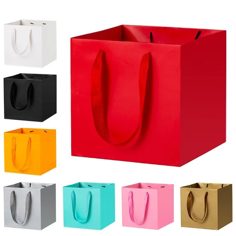 10 sacchetti regalo quadrati in carta kraft con manici, sacchetti per imballaggio riutilizzabili per piccoli shopping, matrimoni, baby shower, feste di compleanno