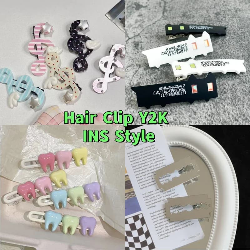 Fermaglio per capelli a forma di stella con simbolo musicale, stile Y2K INS, unico, a strisce, per frangia laterale, accessori gioiello per capelli, alla moda e kawaii