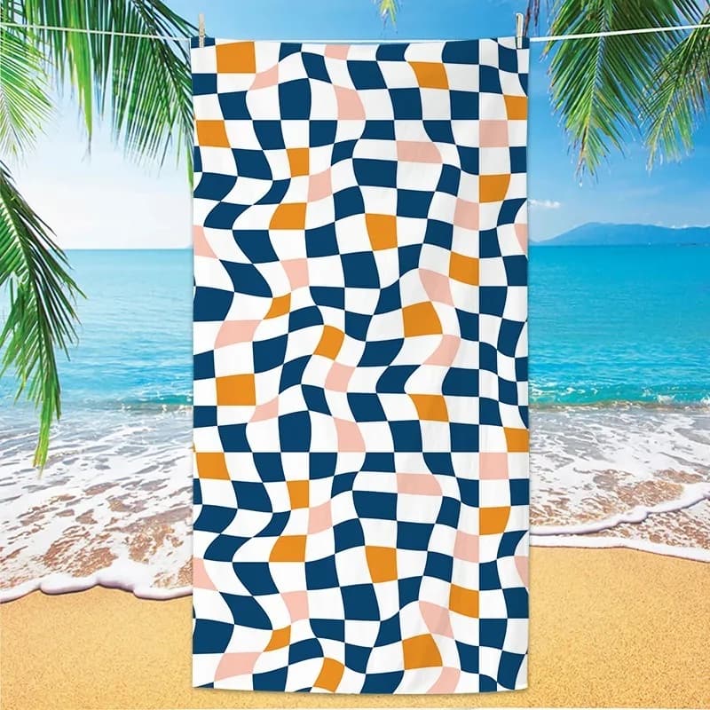 Retro Color Block Wavy Check Pattern Soft Bath Towel Super Absorbent Lightweight Pool Towel For Bathroom Camping Travel
