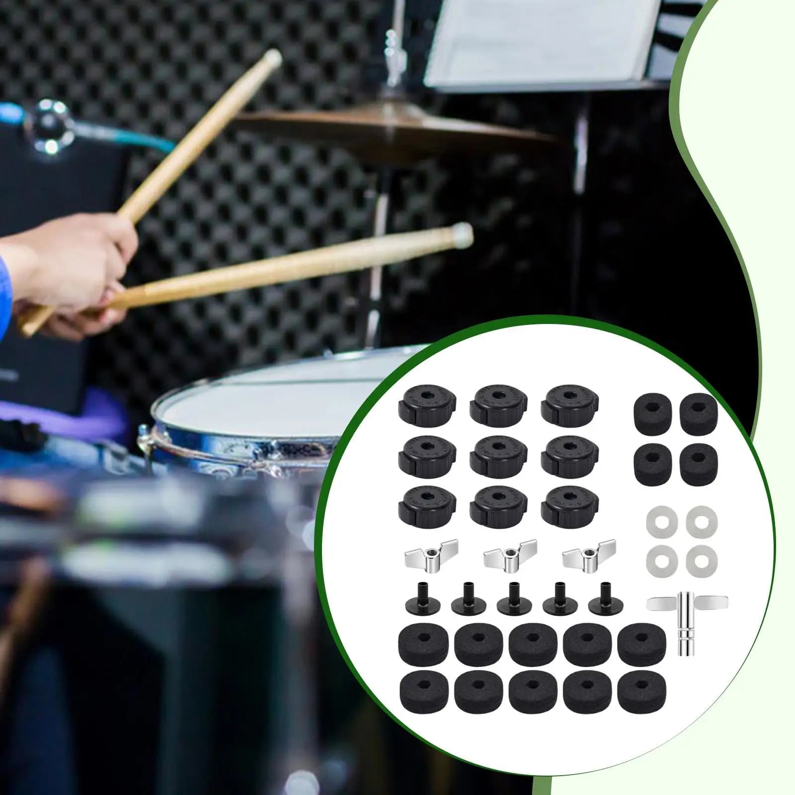Feltri per supporti per piatti e dadi a farfalla, riducono le vibrazioni, essenziali, antiscivolo, cuscinetti in feltro per strumenti a percussione e batteria