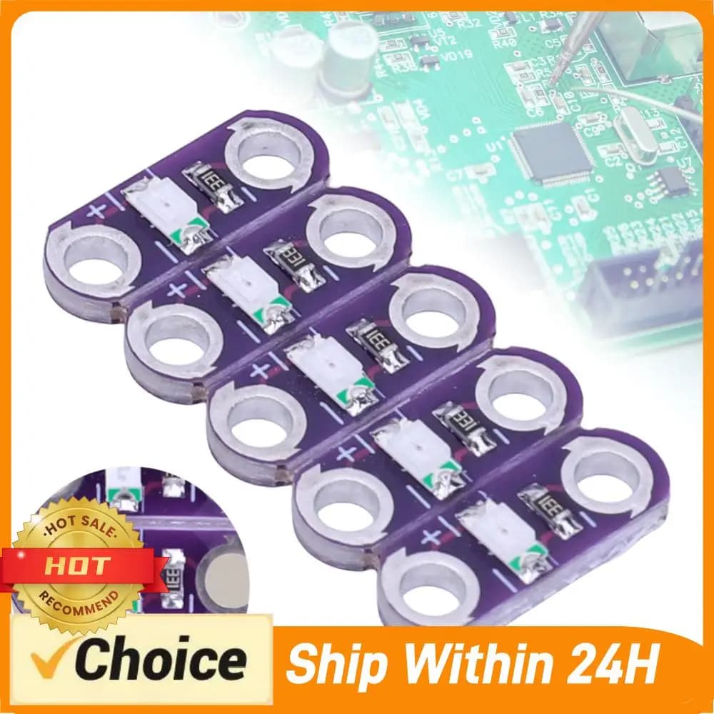 5 piece Lilypad LED module, red/white/yellow/blue/green, Lilypad color LED for Arduino IDE projects and wearable eTextile