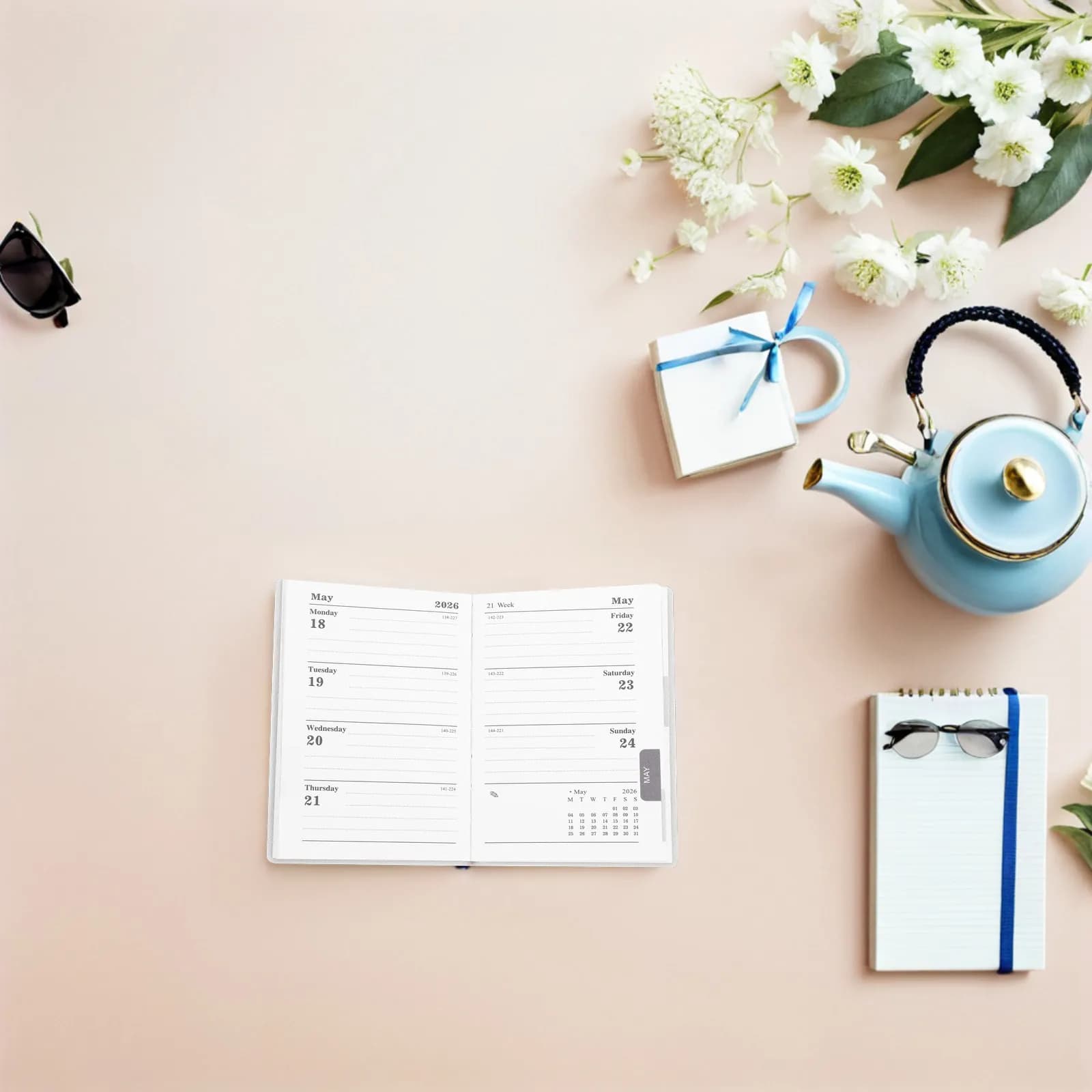 Agenda Compatta A7 2026 in Inglese con Copertina in PU, Pianificatore Giornaliero, Settimanale e Mensile da Tasca, Calendario Portatile per Borsetta