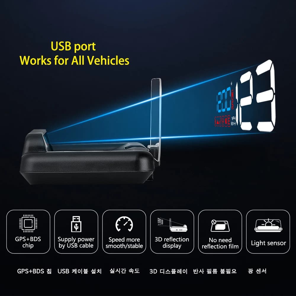 Multi-Function Universal Smart Head Up Display for all Cars T900 Speed Windshield Projector Plug&Play Auto Electronic Odometer