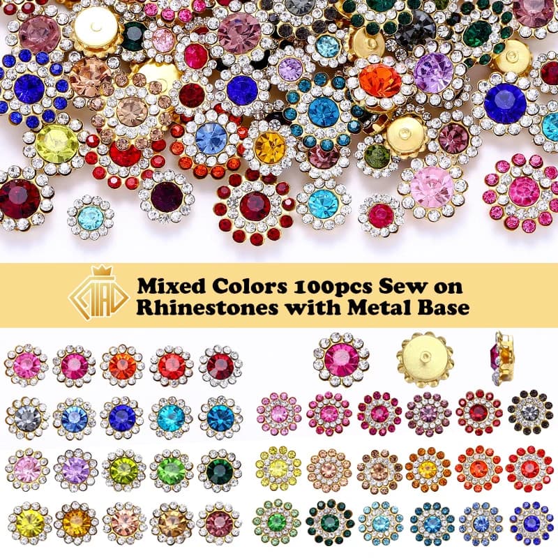 100 pezzi di strass con artiglio di girasole, perline di cristallo scintillanti, bottoni, bordi, strass cuciti, accessori per vestiti e borse per scarpe