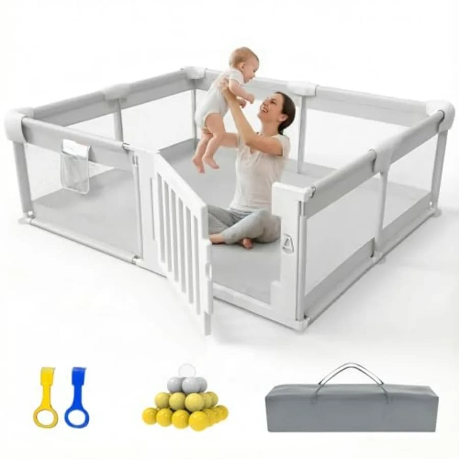 Box per bambini 71x59 con cancelletto, grande recinto per neonati e bambini, box da gioco con porta per soggiorno, antinfortunistico
