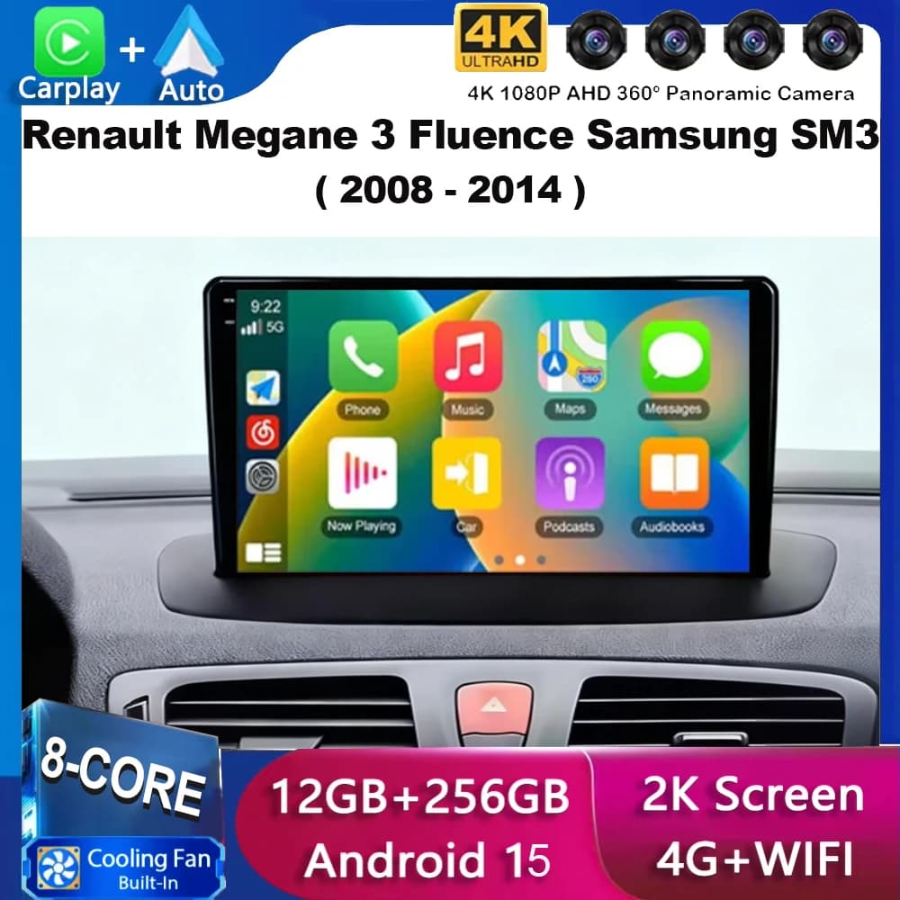 Autoradio Android 15 per Renault Megane 3 Fluence Samsung SM3 2008 - 2014 Riproduzione multimediale Android Wireless Carplay DSP 48EQ 2Din